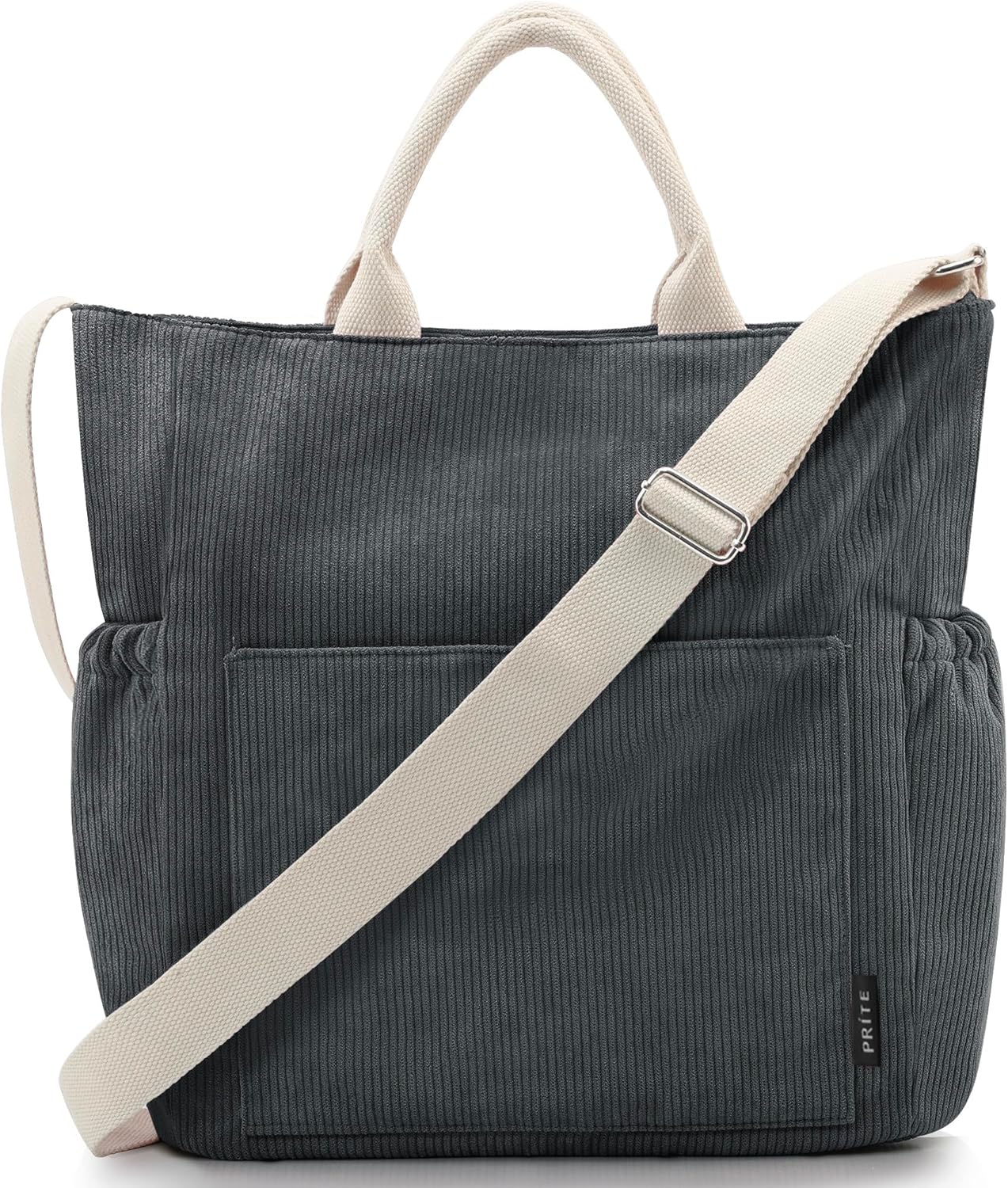Prite Corduroy Tote Bag - Large Shoulder Bag with Pockets