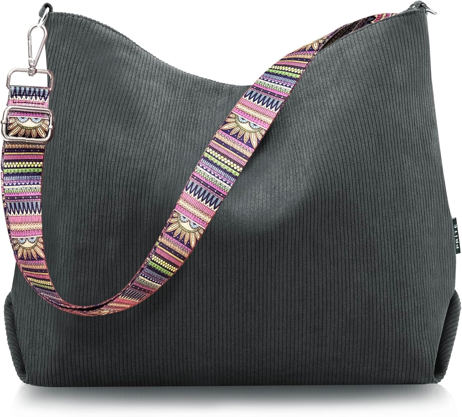 Prite Corduroy Tote Bag with Zipper for Women