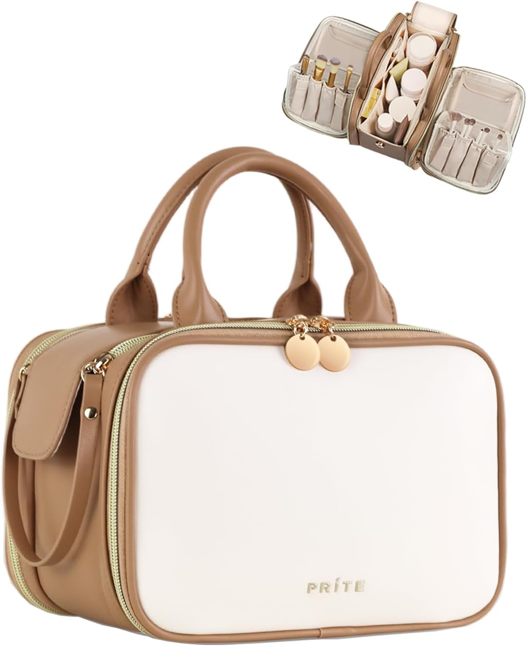 Prite Large Capacity Waterproof Makeup Bag with Brush Holder