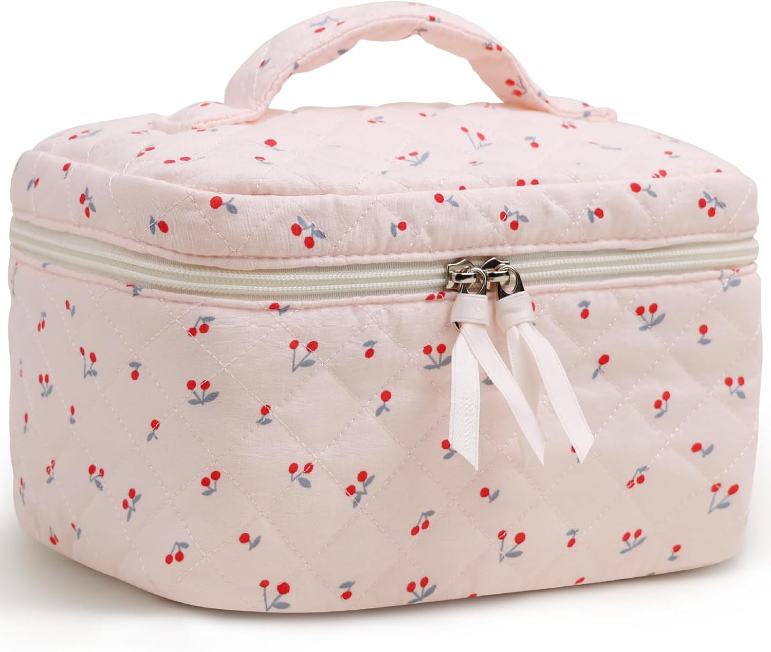 Prite Large Floral Cosmetic Bag for Women - Cherry Design