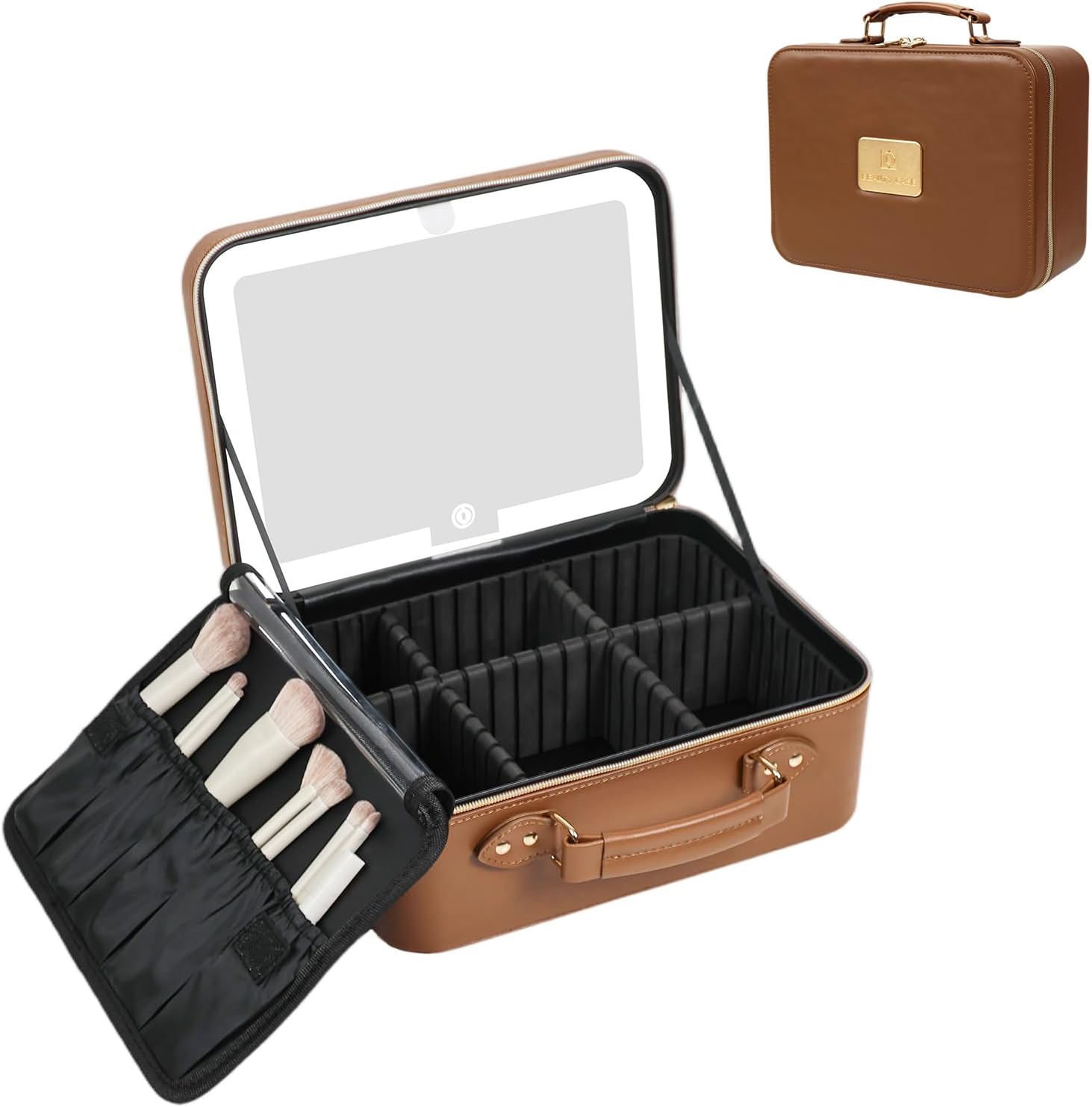 Prite Makeup Bag With LED Mirror & Adjustable Dividers