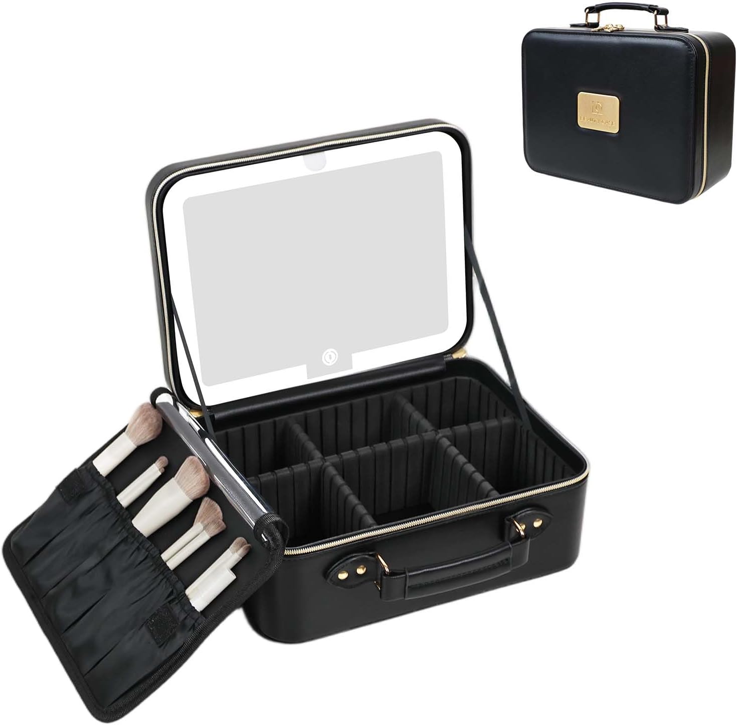 Prite Makeup Bag With LED Mirror & Adjustable Dividers