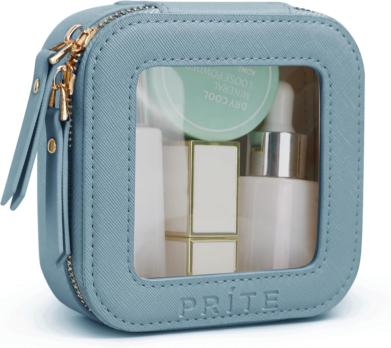 Prite Small Clear Makeup Bag with Gold Zipper for Travel